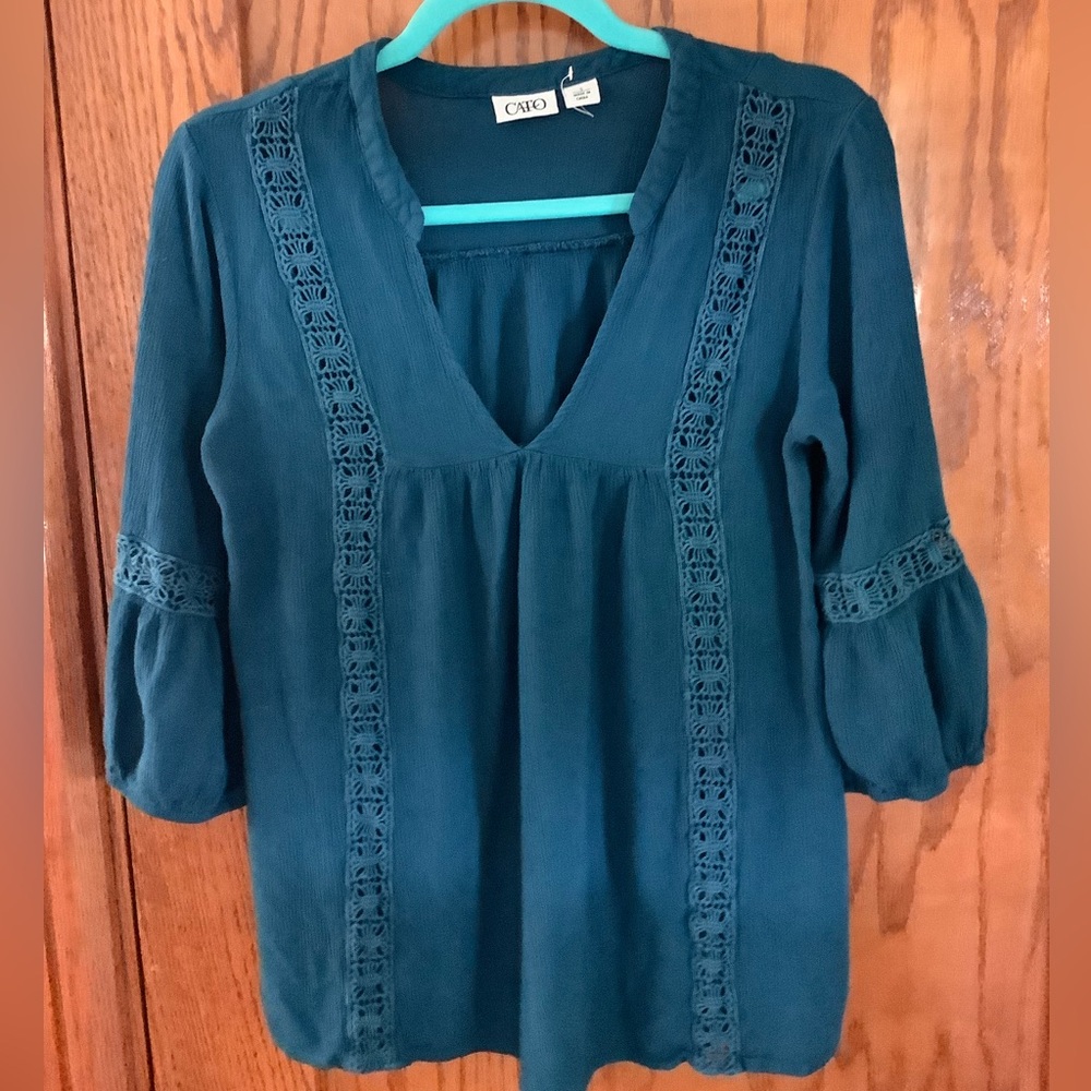 Cato Blouse with Cuffed 3/4 Sleeves and Embellished Design